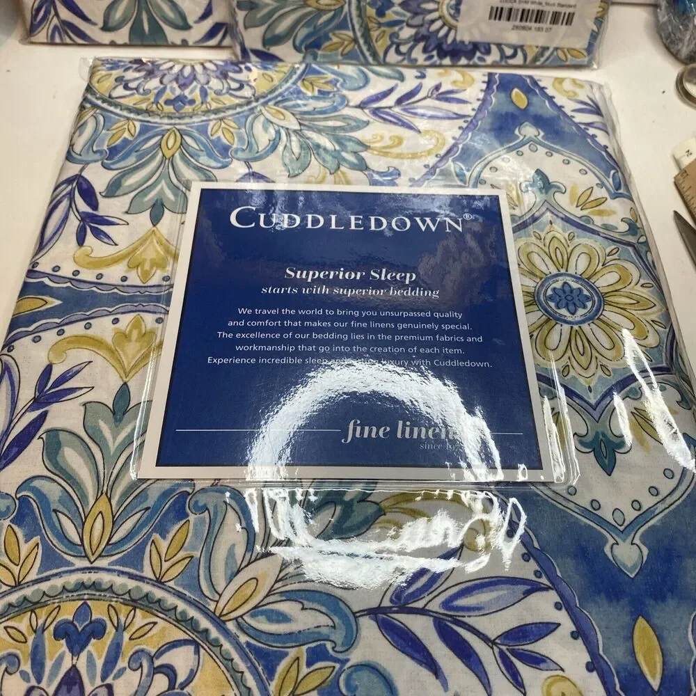 SET 4 Cuddledown Blue Medallion Full Duvet Cover 2 Std Shams 1 Standard Queen PC